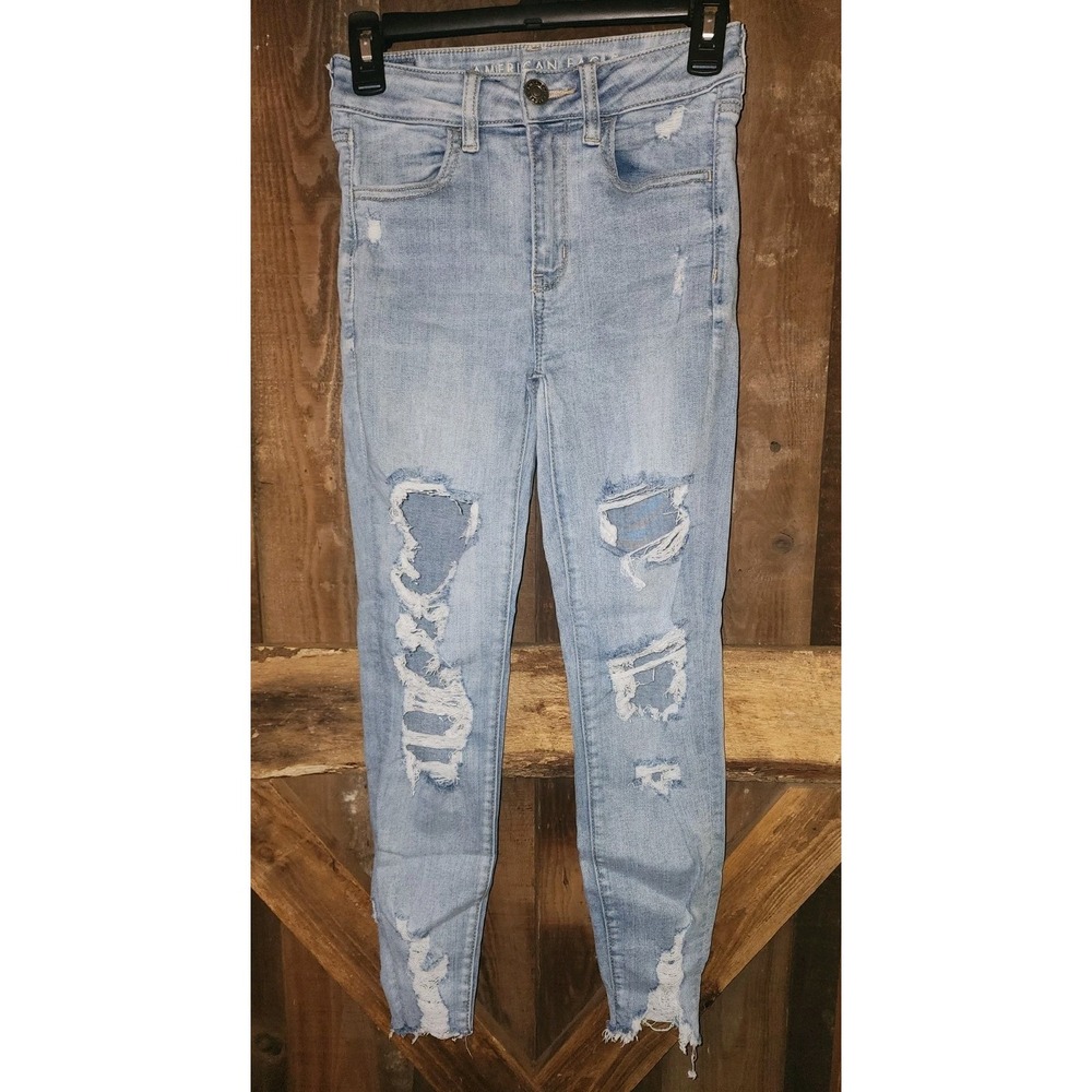 American Eagle Jeans Womens Size 2 Hi-Rise Jegging Crop Strech Level Distressed